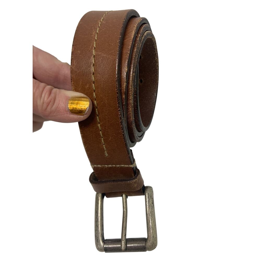 Brown Genuine Leather Stitched Belt 42 - HH